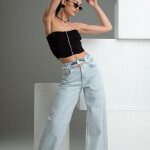 Double Waist Ripped Waist Jeans